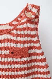 EMBROIDERED FISH STRIPED KNIT ROMPER