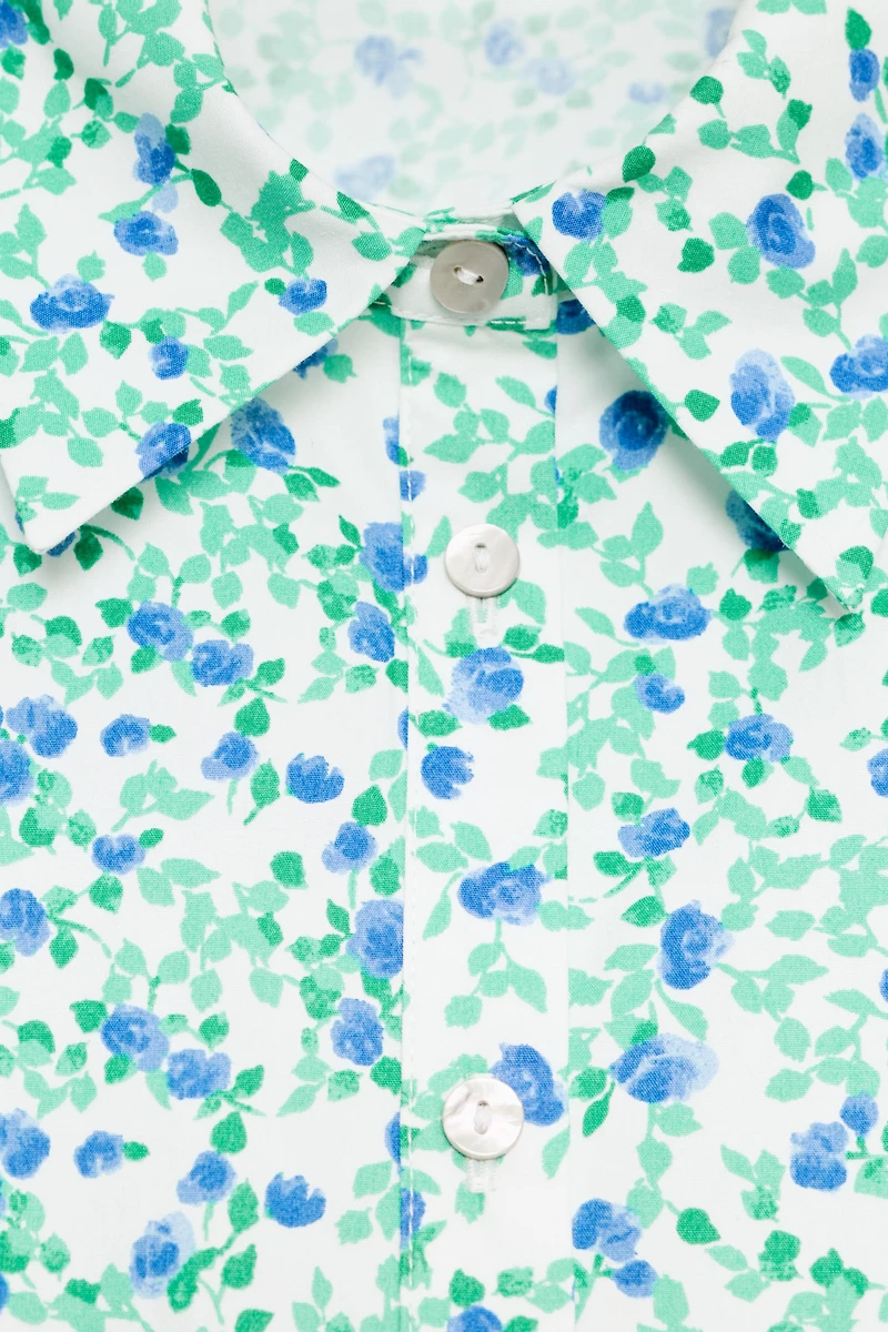 FLORAL PRINT SHOULDER PAD SHIRT