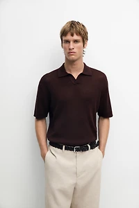 Cotton-blend V-neck knit polo shirt
