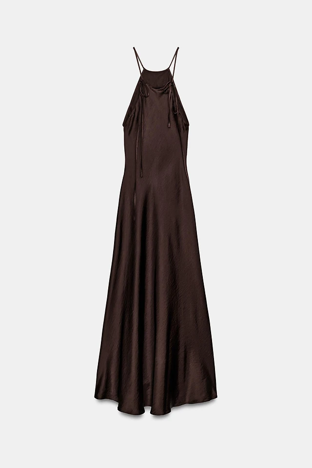 zara halter satin dress TRENCH MIDI DRESS