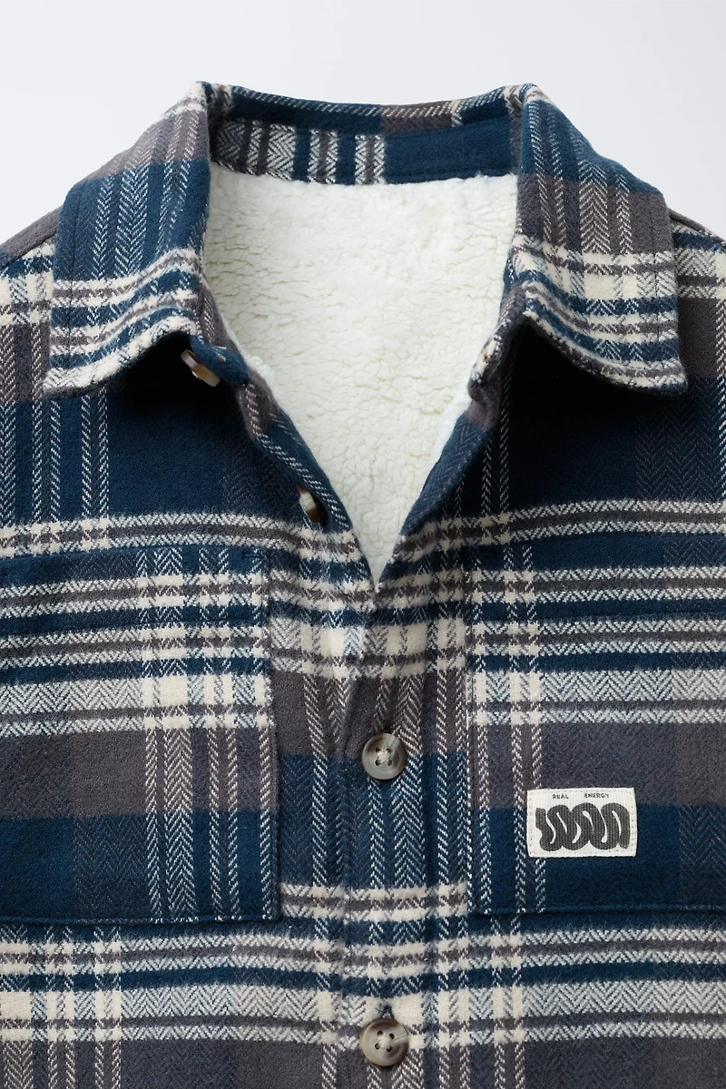 PLAID PRINT FLEECE LINED OVERSHIRT