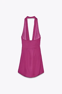 KNOTTED HALTER MINI DRESS