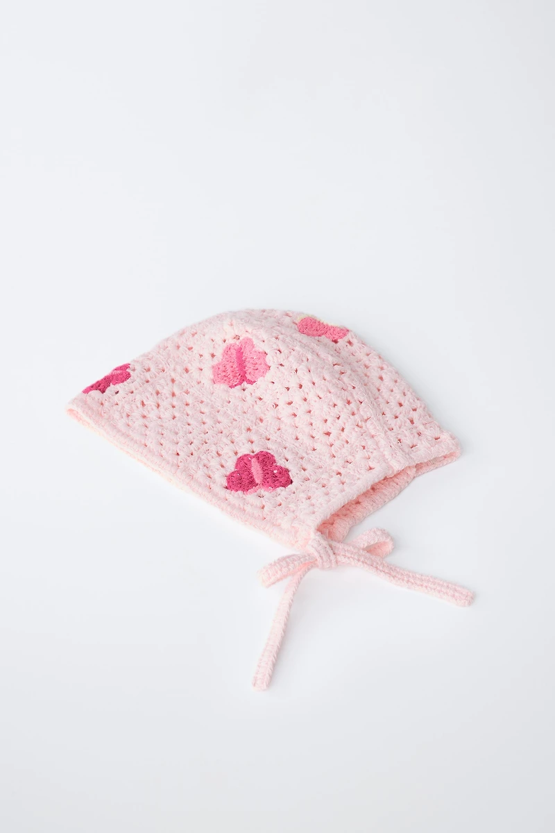 BUTTERFLY CROCHET KNIT BONNET