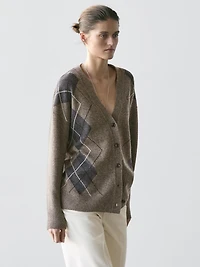 Wool argyle knit cardigan