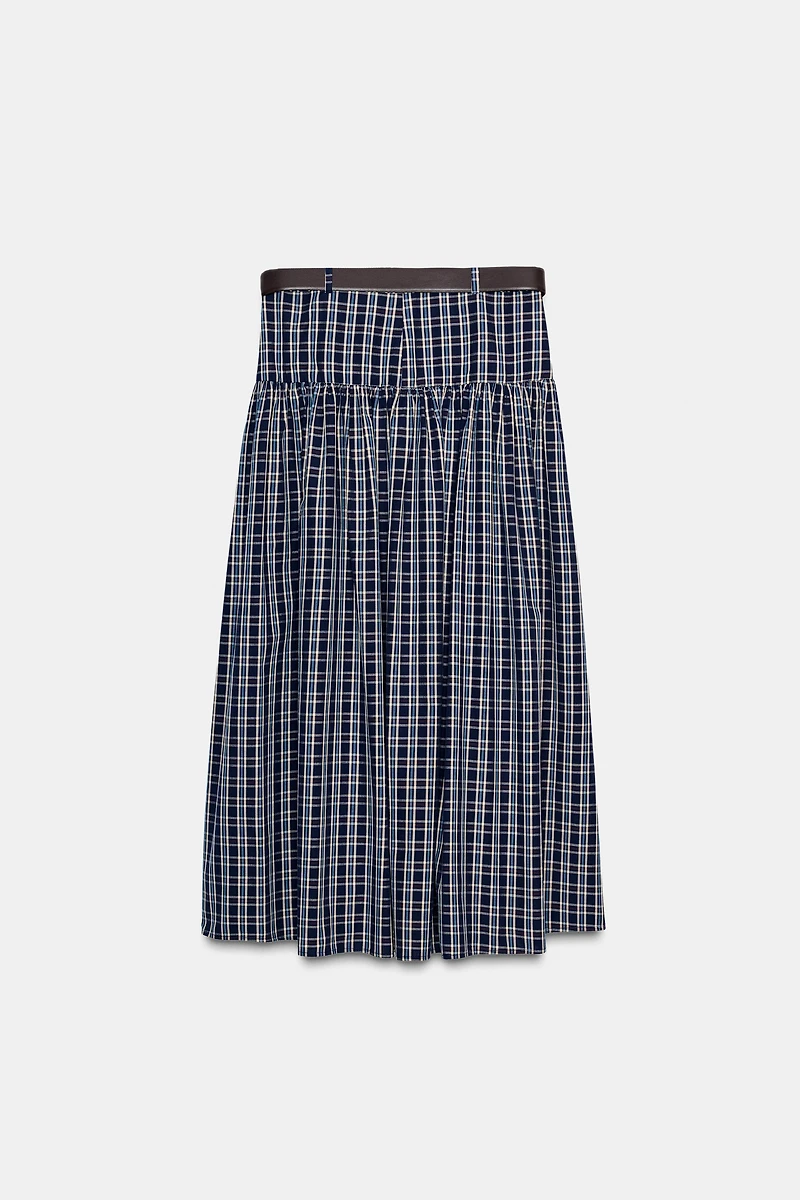 PLAID MIDI SKIRT WITH BELT