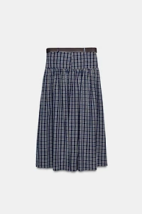 PLAID MIDI SKIRT WITH BELT