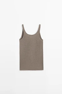 Ribbed silk blend strappy top