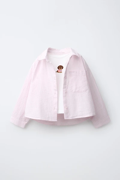 PACK CHEMISE À RAYURES AVEC T-SHIRT CHIEN BRODÉ