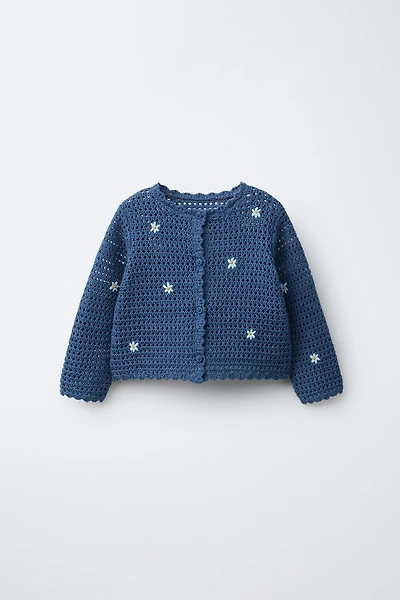 EMBROIDERED FLORAL OPENWORK CARDIGAN