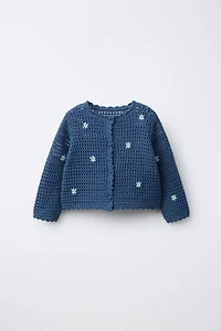 EMBROIDERED FLORAL OPENWORK CARDIGAN