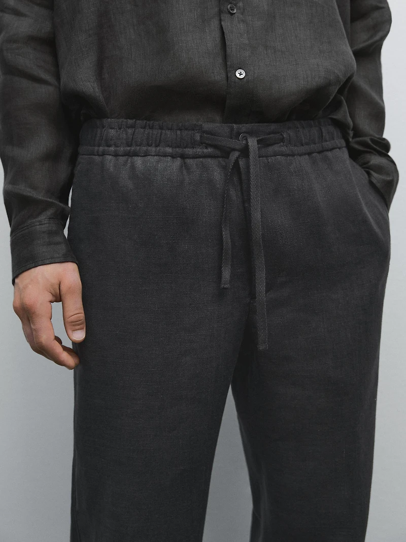 Linen jogger fit trousers