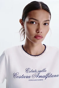 TEXT T-SHIRT WITH KNIT COLLAR