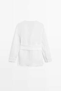Linen blend blouse with sash belt