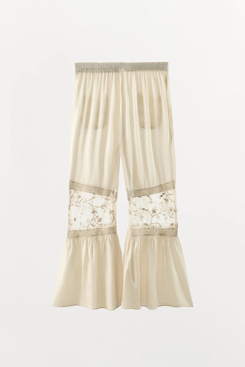 COMBINATION LACE FLORAL EMBROIDERED PANTS