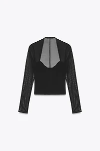 FITTED COMBINATION TULLE TOP