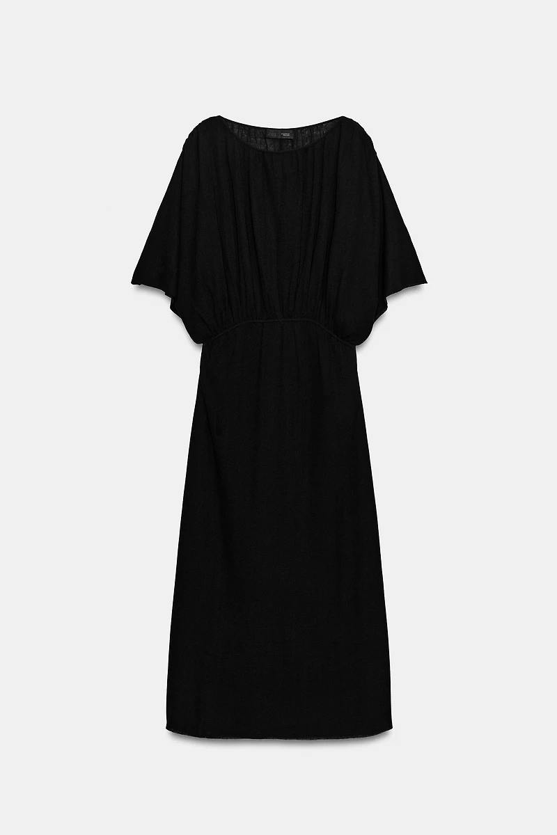 LONG KNIT DRESS WITH RUCHED WAIST