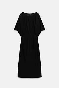 LONG KNIT DRESS WITH RUCHED WAIST