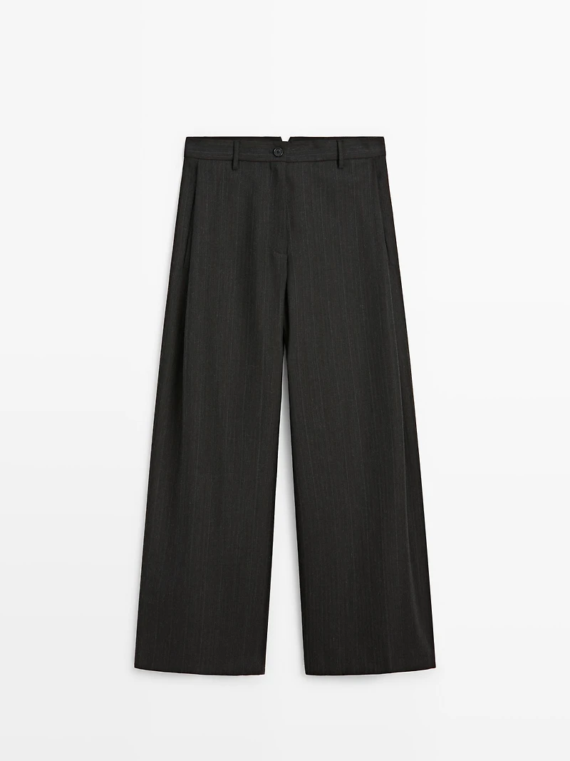 Striped wool blend wide-leg trousers
