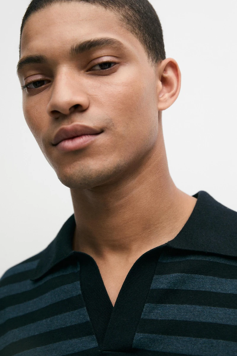 Contrast striped knit polo sweater