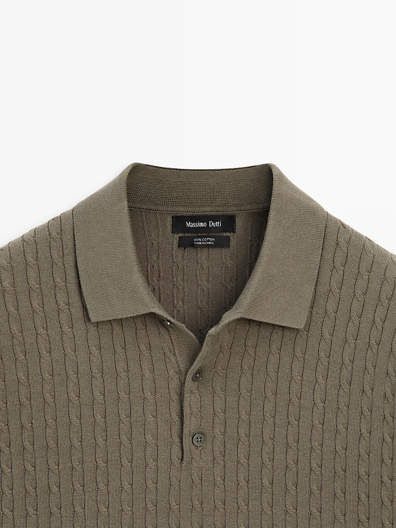 100% cotton cable-knit polo shirt