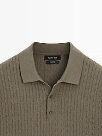 100% cotton cable-knit polo shirt