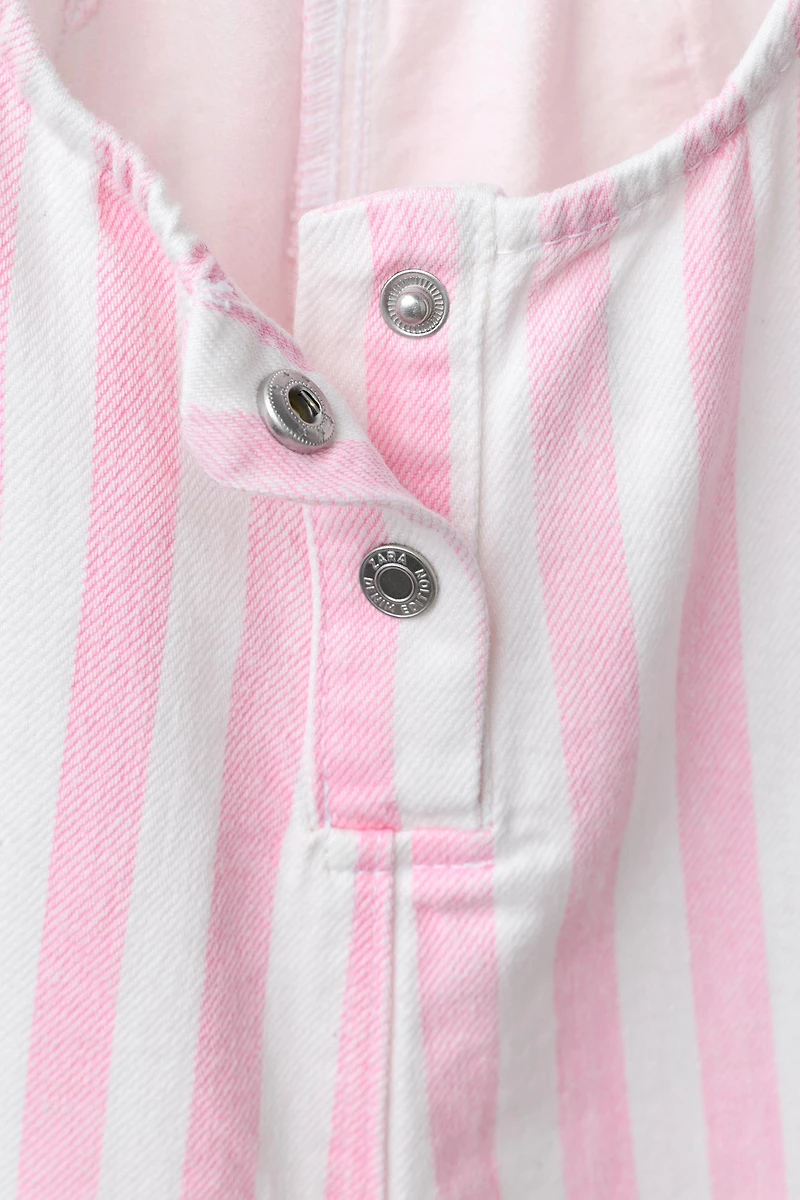 STRIPED TWILL LONG OVERALLS