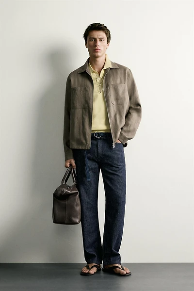 100% LINEN ZIP OVERSHIRT