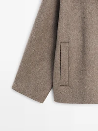 Mid-length wool blend coat with high neck