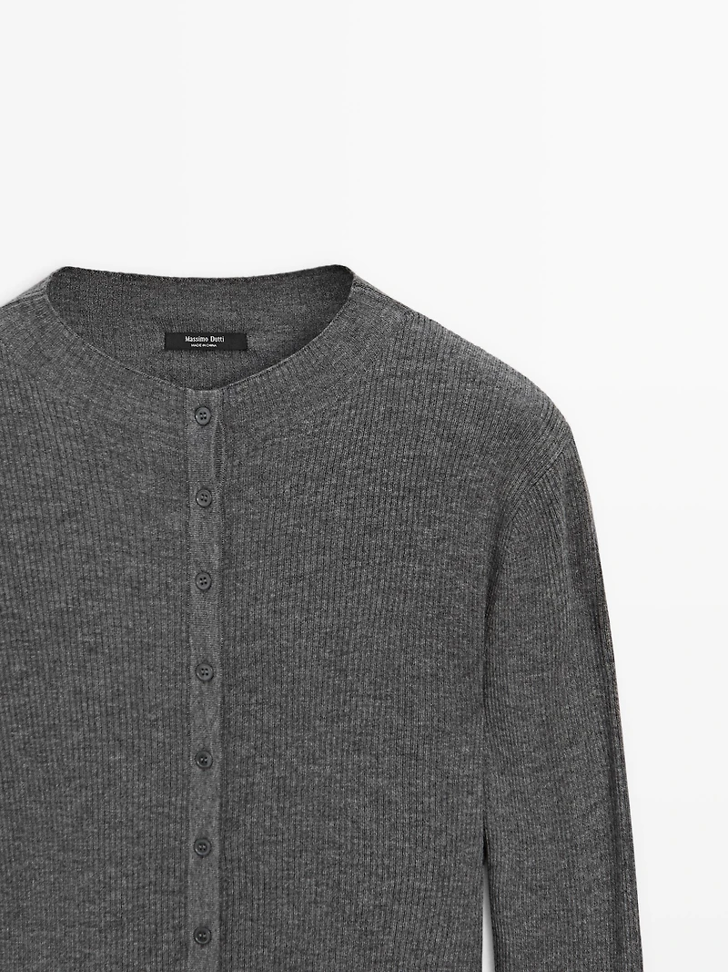 Ribbed wool blend cardigan