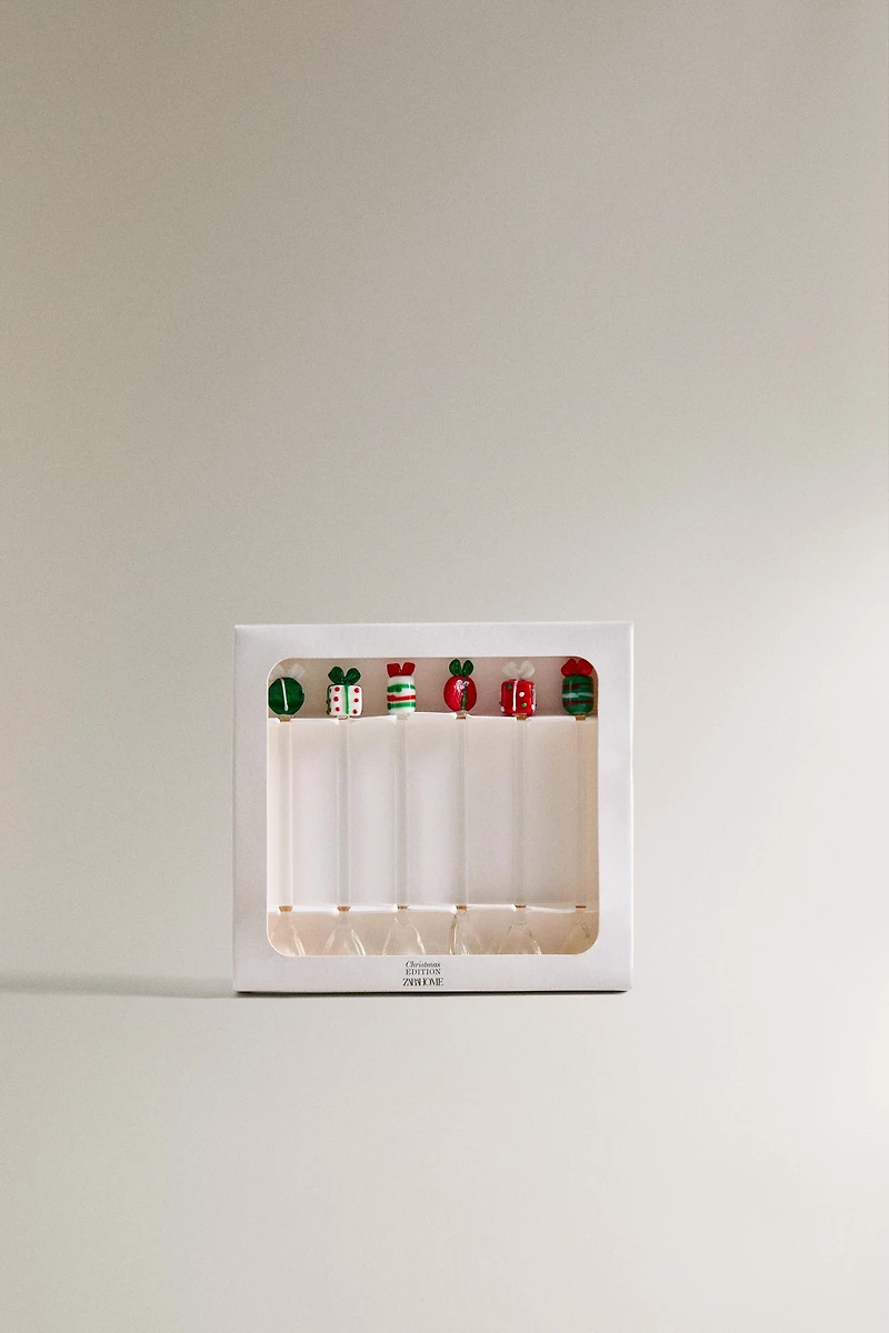 SET OF GLASS CHRISTMAS DESSERT SPOONS (SET OF 6)