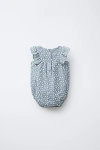 RUFFLED FLORAL EMBROIDERED ROMPER