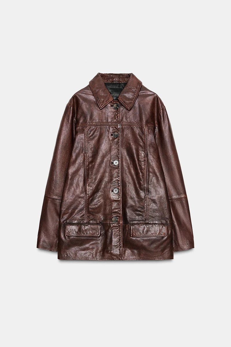 VESTE EN CUIR DÉLAVÉ