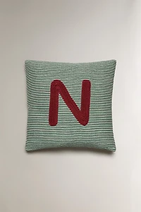 CHILDREN'S EMBROIDERED LETTER N THROW PILLOW
