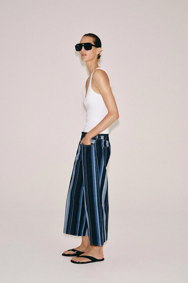 ZW COLLECTION MID-RISE STRIPED CULOTTE JEANS