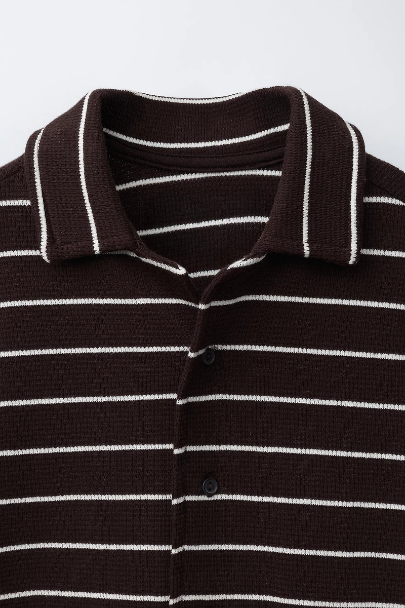 STRIPED WAFFLE SHIRT AND BERMUDA SET