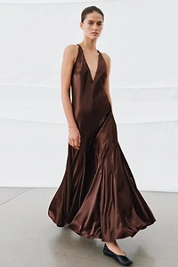 VOLUMINOUS SATIN LONG DRESS
