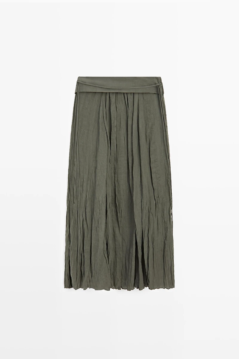 Ramie blend midi skirt with gathered detail