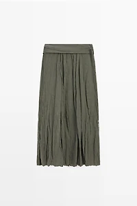 Ramie blend midi skirt with gathered detail