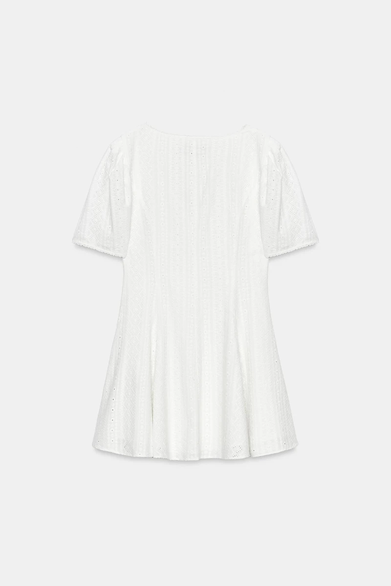 SHORT EMBROIDERED EYELET DRESS