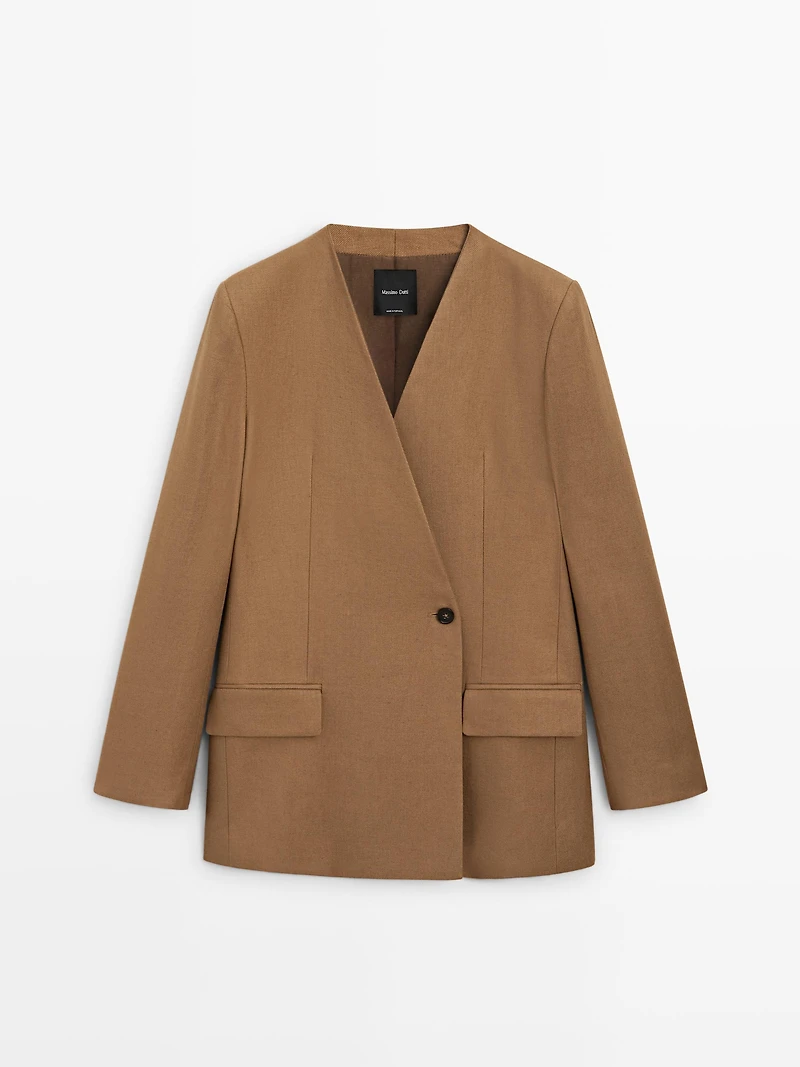 Blazer croisé sans revers 100 % lin