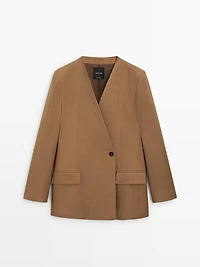 Blazer croisé sans revers 100 % lin