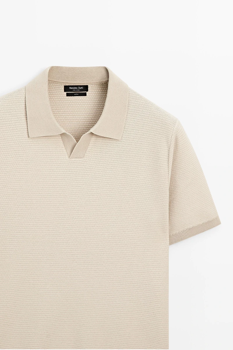 100% cotton contrast knit polo sweater