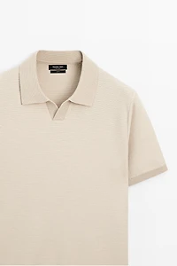 100% cotton contrast knit polo sweater
