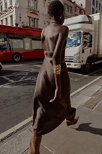 ASYMMETRIC SATIN MIDI DRESS
