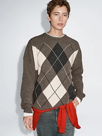 Pull à losanges en maille 100 % laine