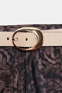 PRINTED BELTED MIDI SKIRT