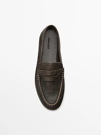 Brushed leather mule loafers