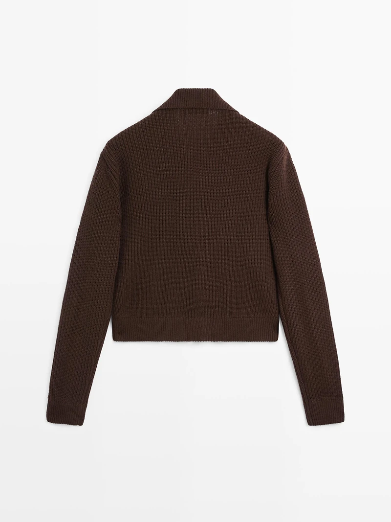 Contrast knit and sheepskin jacket
