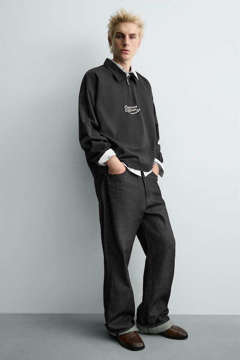 EMBROIDERED ZIP POLO SHIRT