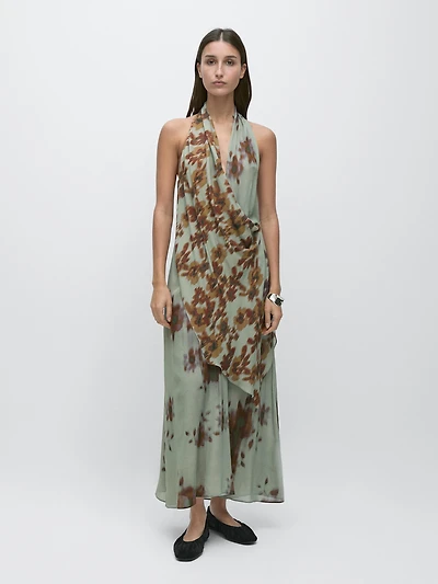 Printed halter midi dress